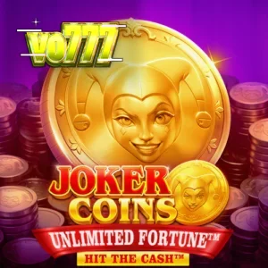 Tampilan visual mesin slot Joker Coins Unlimited Fortune dengan simbol koin emas dan jester.